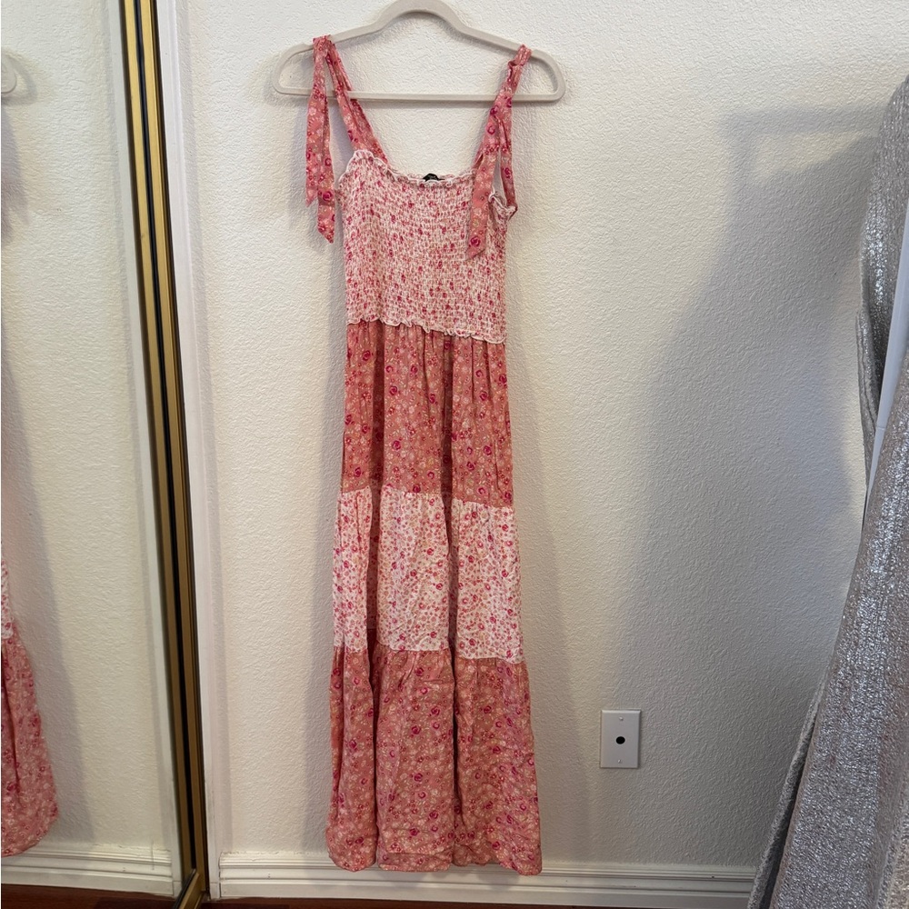 City Triangles Pink and White Floral Smocked Maxi Dress